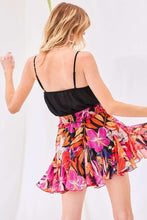 Load image into Gallery viewer, V-neck Adjustable Shoulder Strap Waist Elastic Contrast Solid Ruffle Floral Print Romper
