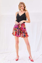 Load image into Gallery viewer, V-neck Adjustable Shoulder Strap Waist Elastic Contrast Solid Ruffle Floral Print Romper
